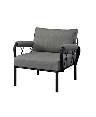 Simplie Fun Rajni Patio-Arm Chair, Gray Fabric & Black Finish