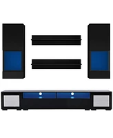 Simplie Fun Modern 7-Piece Floating Tv Stand with Led Lights