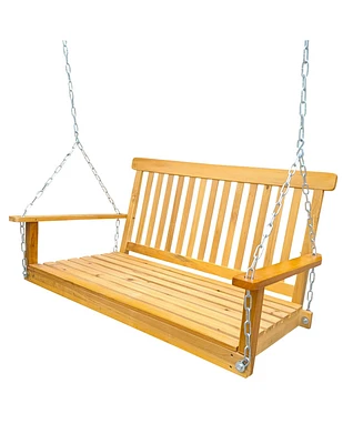 Simplie Fun Teak Wood Swing Bench for Outdoor Spaces