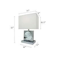 Streamdale Furniture 22"H Chrome Square Crystal Centerpiece With Night Light + Usb Port + Power Outlet