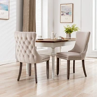 Streamdale Furniture 2 Beige Wingback Dining Chairs with Nailhead Trim & Wood Legs