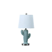 Streamdale Furniture 22" In Southwest Teal Ceramic Cactus Plant Modern Metal Table Lamp