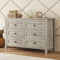 Streamdale Furniture Retro Farmhouse Style Wooden Dresser With 6 Drawer, Storage Cabinet For Bedroom, Anitque Gray