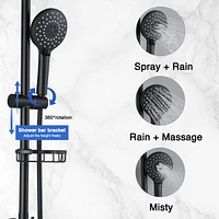 10" Rainfall Shower Head And Handheld Showerhead Combo Shower System With Slide Bar, Matte Black