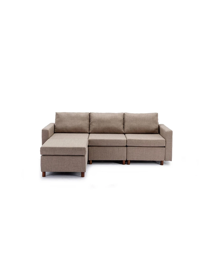 Simplie Fun 3-Seat Sectional Sofa Set with Ottoman, Brown