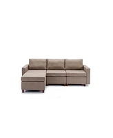 Simplie Fun 3-Seat Sectional Sofa Set with Ottoman, Brown