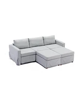 Simplie Fun 3-Seat Sectional Sofa with Ottoman, Washable Cushions, Light Grey