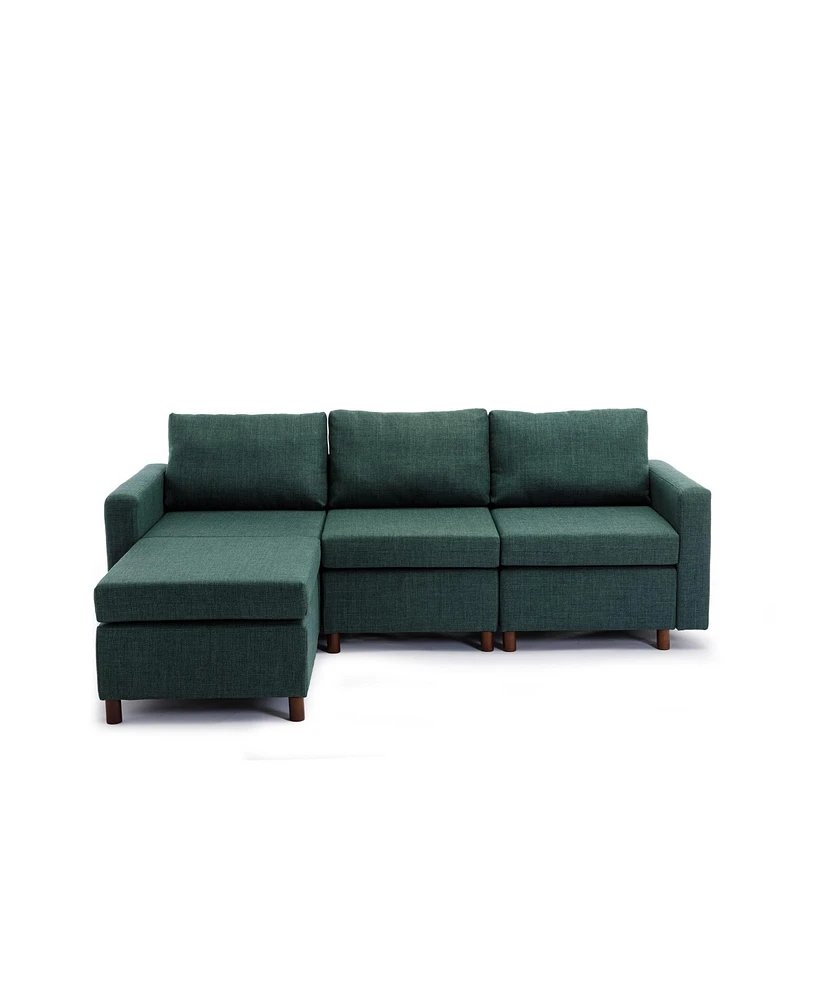 Simplie Fun 3-Piece Green Sectional Sofa Set with Ottoman