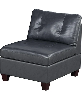 Simplie Fun Contemporary Genuine Leather 1 Piece Armless Chair Black Color Tufted Seat