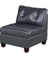 Simplie Fun Contemporary Genuine Leather 1 Piece Armless Chair Black Color Tufted Seat