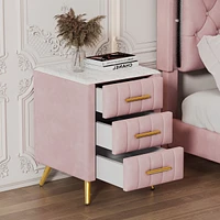 Streamdale Furniture 3-Drawer Upholstered Nightstand with Metal Legs