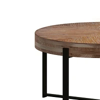 33.86"Modern Retro Splicing Round Coffee Table, Fir Wood Table Top With Black Cross Legs Base