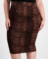 Bar Iii Trendy Plus Size Snakeskin-Print Pencil Skirt, Created for Macy's