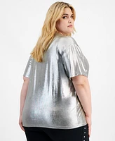 Bar Iii Trendy Plus Size Shine Drop-Shoulder T-Shirt, Created for Macy's