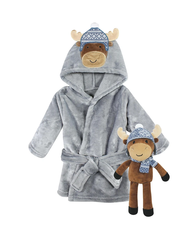 Hudson Baby Infant Boy Plush Bathrobe and Toy Set, Winter Moose