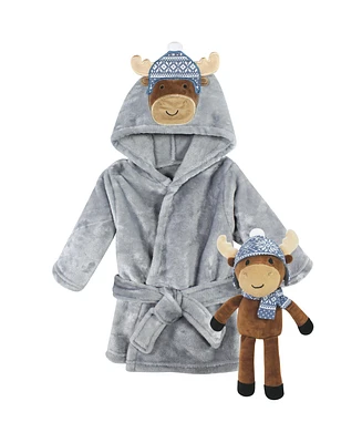 Hudson Baby Infant Boy Plush Bathrobe and Toy Set, Winter Moose, One Size