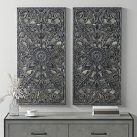 Streamdale Furniture Botanical Panel Distressed Carved Wood 2-Piece Wall Decor Set