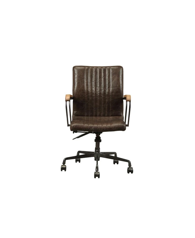 Simplie Fun Joslin Office Chair In Distress Chocolate Top Grain Leather