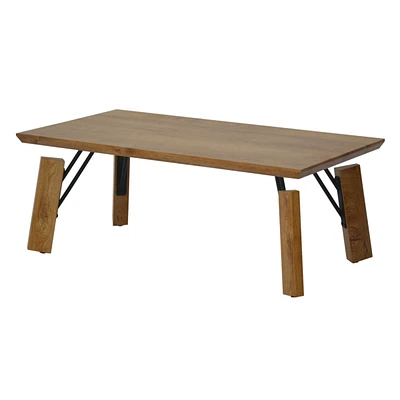 Simplie Fun Rectangular Wooden Coffee Table With Block Legs, Natural Brown