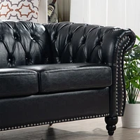 84.65" Pu Rolled Arm Chesterfield Three Seater Sofa