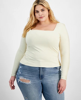 And Now This Trendy Plus Size Square-Neck Long-Sleeve Top