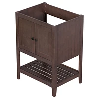 Streamdale Furniture 24" Bathroom Vanity Base Only, Solid Wood Frame, Bathroom Storage Cabinet with Doors and Open Shelf, Brown