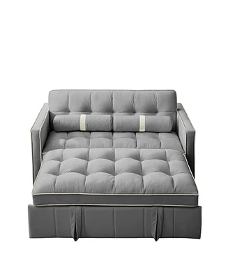 Modern 55.5" Pull Out Sleep Sofa Bed 2 Seater Loveseats Sofa Couch With Side Pockets