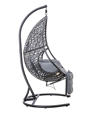 Simplie Fun Patio Pe Rattan Swing Chair With Stand And Leg Rest For Balcony