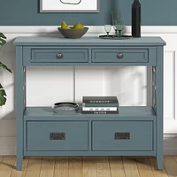 36" Farmhouse Pine Wood Console Table Entry Sofa Table With 4 Drawers & 1 Storage Shelf