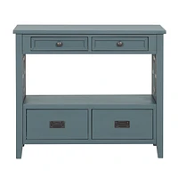 36" Farmhouse Pine Wood Console Table Entry Sofa Table With 4 Drawers & 1 Storage Shelf