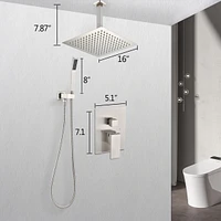 Ceiling Mounted Shower System Combo Set With Handheld And 16" Shower Head 001