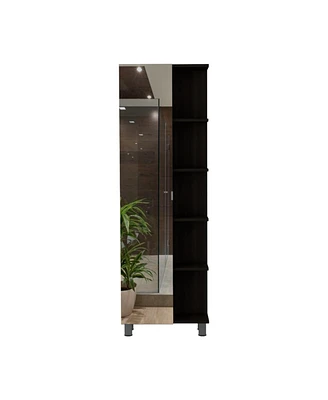 Simplie Fun Urano Corner Linen Cabinet, Five External Shelves, Single Door, Four Interior Shelves