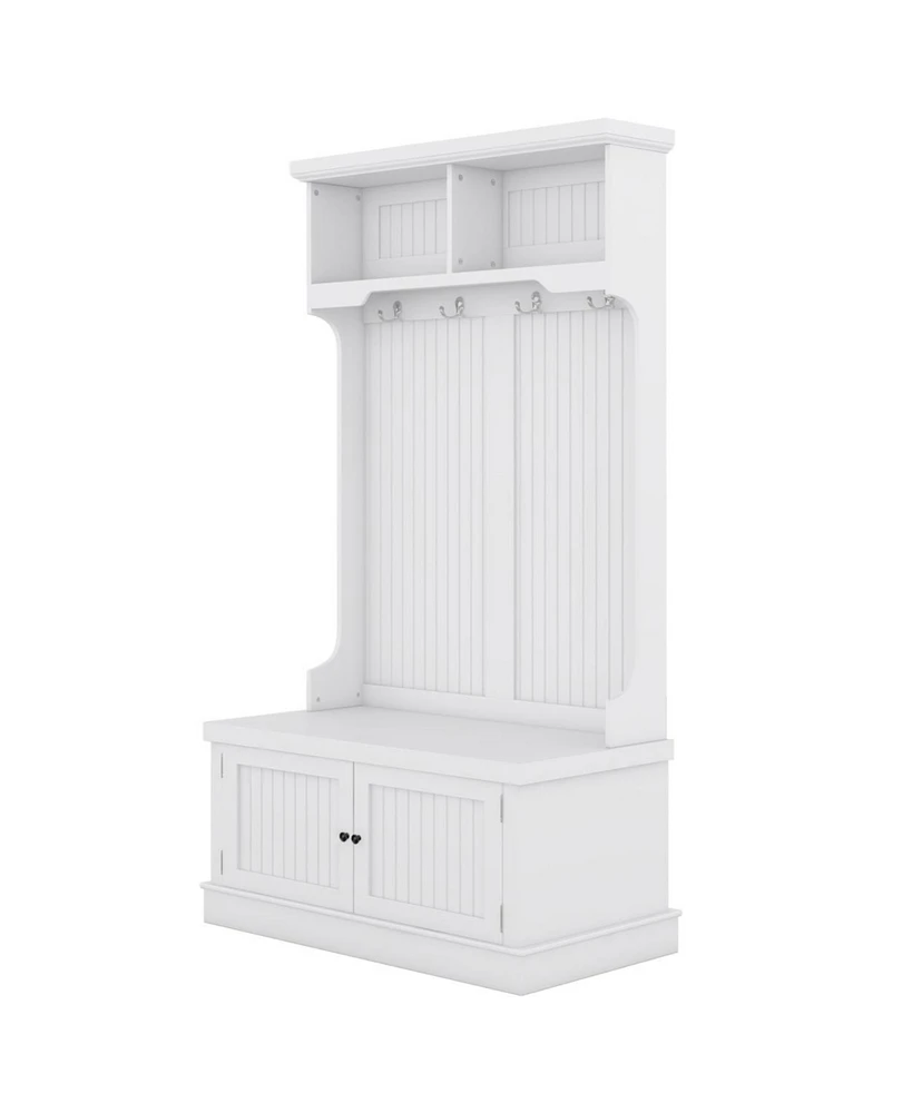 Streamdale Furniture White Hall Tree with Storage Bench and Coat Rack