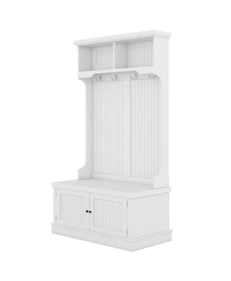 Simplie Fun White Hall Tree with Storage Bench and Coat Rack