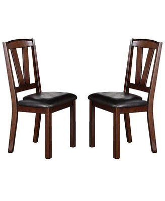 Simplie Fun Dark Walnut Wood Framed Back Set Of 2 Dining Chairs Breakfast Kitchen Cushion Seats