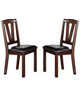 Simplie Fun Dark Walnut Wood Framed Back Set Of 2 Dining Chairs Breakfast Kitchen Cushion Seats