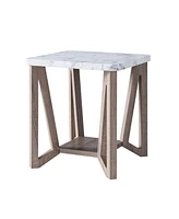 Simplie Fun End Table Faux Marble White Dark Taupe