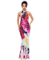 Betsy & Adam Women's Floral-Print Halter Gown