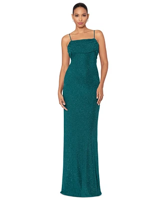 Betsy & Adam Petite Sleeveless Glitter Sheath Gown