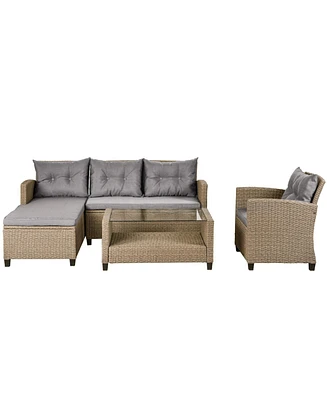 Simplie Fun Outdoor, Patio Furniture Sets, 4 Piece Conversation Set Wicker Rattan Sectional Sofa