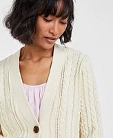 On 34th Women's Cropped V-Neck Cable-Knit Cardigan, Created for Macy's