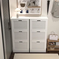 White Wooden Shoe Cabinet with 3 Flip Doors
