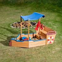 Streamdale Furniture Wooden Pirate Ship Sandbox with Storage Bench & Cover