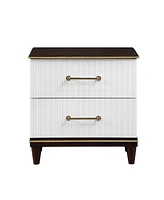 Simplie Fun Contemporary White And Cherry Finish 1 Piece Two Drawers Nightstand Finish With Gold Trim Modern