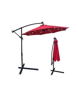 Simplie Fun 10 Ft Outdoor Patio Umbrella Solar Powered Led Lighted 8 Ribs Umbrella With Crank