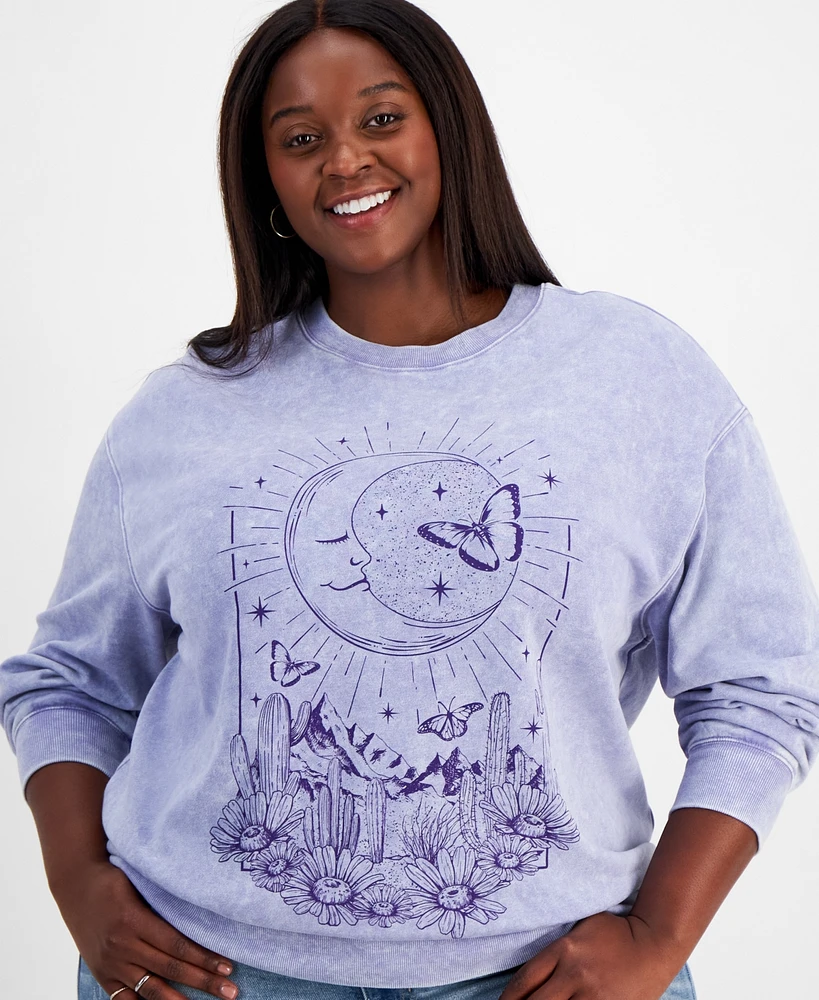 Rebellious One Trendy Plus Celestial Moon + Butterfly Graphic-Print Sweatshirt