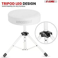 5 Core Drum Throne • Height Adjustable Guitar Stool • Thick Padded Comfortable Drummer Chair White -Ds 01 Wh