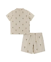 Andy & Evan Toddler Boys Toddler/Child Beige Palm Print Linen Short Sleeve Buttondown Shirt Set