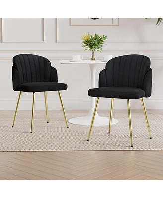 Simplie Fun Modern Black Teddy Fleece Dining Chairs (Set of 2)