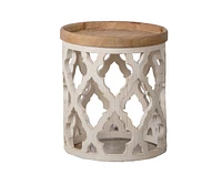 23" Large Distressed White Side Table